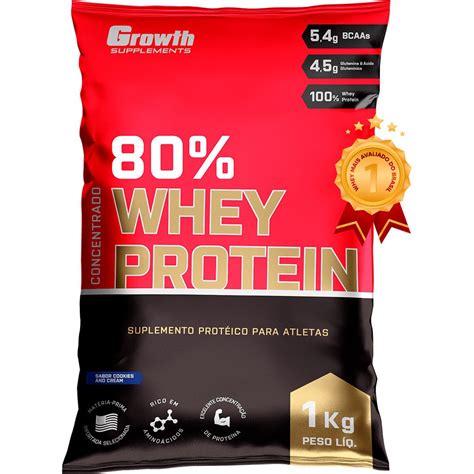 80 Whey Protein Concentrado Pacote 1kg Growth Supplements 100