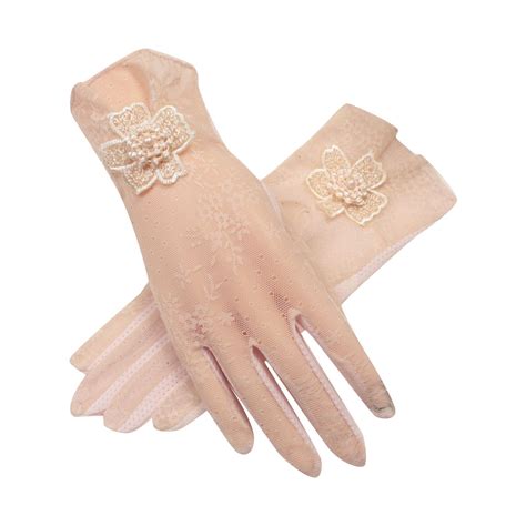 Gloves Women Solid Color Lace Pattern Thin Ice Silk Antiskid Breathable