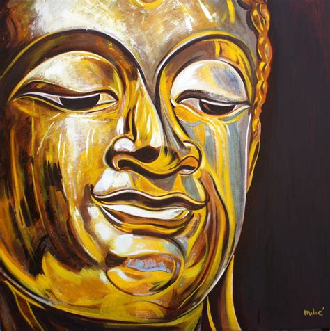 Happy Buddha In Gold 36x36 Oil On Canvas By Dragoslav Milic FOR SALE