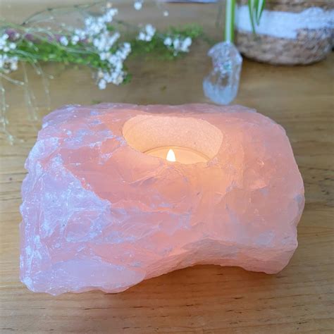 Rose Quartz Candle Holder Crystal Slab Tea Light Candle Etsy