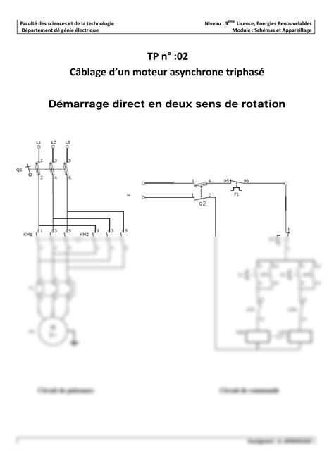 Solution Tps Sch Ma Et Appareillage C Blage D Un Moteur Asynchrone