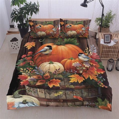 Bird Pumpkin Autumn My Favorite Season Is Autumn Bed Sheets Duvet Cover