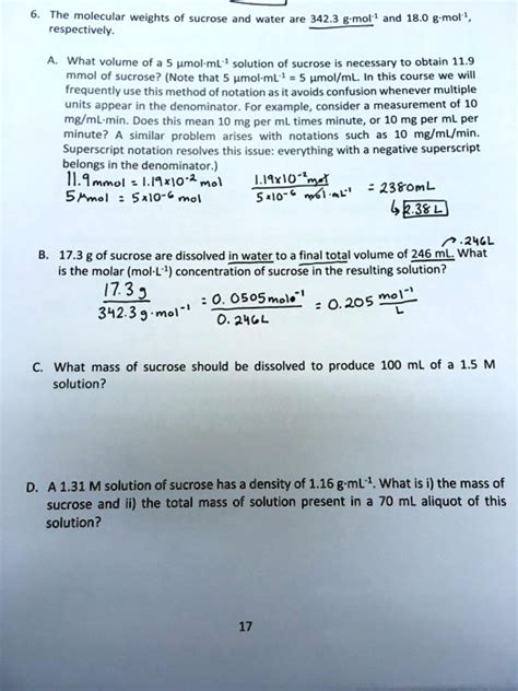 Solved The Molecular Weights Of Sucrose Respectively Wutci 3423 Mol