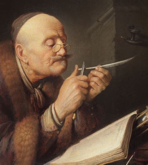 Scholar Sharpening A Quill Pen Painting By Gerrit Dou Reproduction