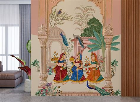 Indian Women In Palace Garden For Wedding Wallpaper Mural Rajasthani