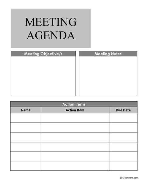 Editable Printable Meeting Agenda Template