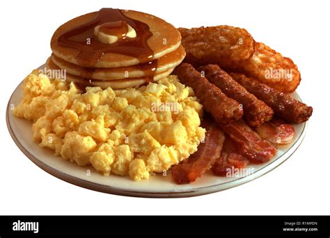 Super Breakfast With Scrambled Eggs Bacon Sausage Hashed Browns And