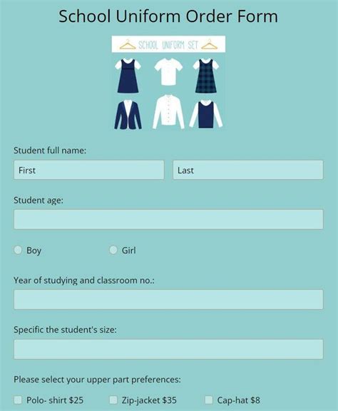 Free Online School Uniform Order Form Template Formbuilder