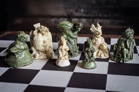 Made To Order Chess Set Dragons Design In A Jade And Stone Etsy UK