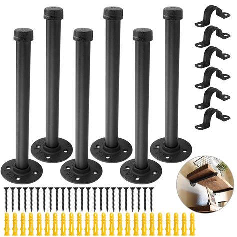 Buy Industrial Pipe Shelf Brackets 12 inch - Set of 6, Heavy Duty ...