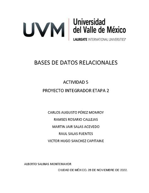 Actividad 5 Proyecto Integrador Etapa 2 BASES DE DATOS RELACIONALES