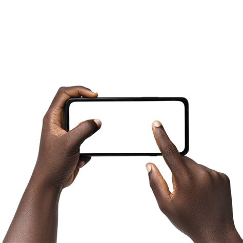 Black Hand Holding Phone Facing Camera Isolated On Transparent