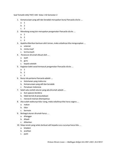 Latihan Soal Tematik Uas Kelas Sd Semester Soal Tematik Uas Pat