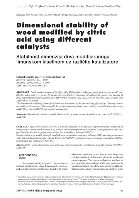 PDF Dimensional Stabilization Of Fir Wood Modified By Citric Acid