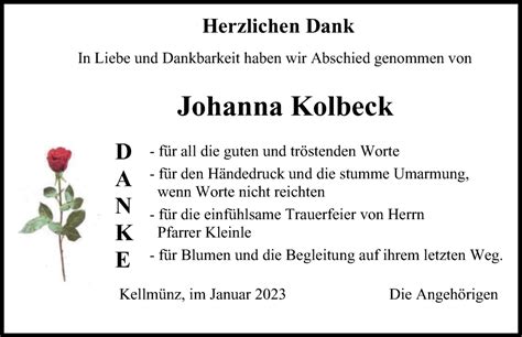 Traueranzeigen Von Johanna Kolbeck Augsburger Allgemeine Zeitung