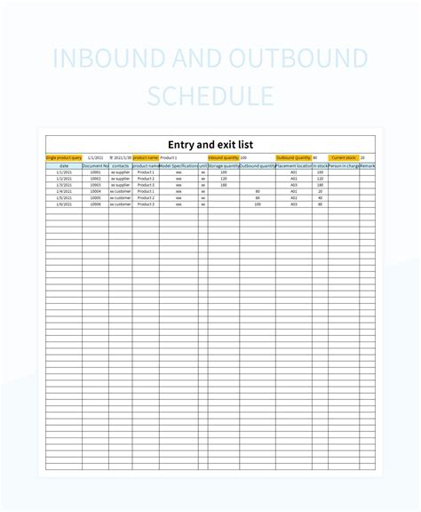 Inbound And Outbound Schedule Excel Template And Google Sheets File For