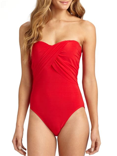 La Blanca Onepiece Bandeau Swimsuit In Red Lyst