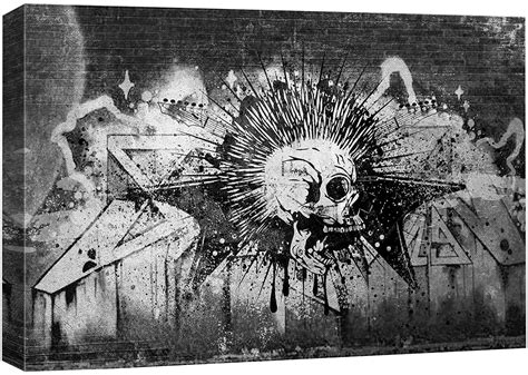 Wall26 Canvas Print Wall Art Spray Paint Black And White Brick Wall Skull