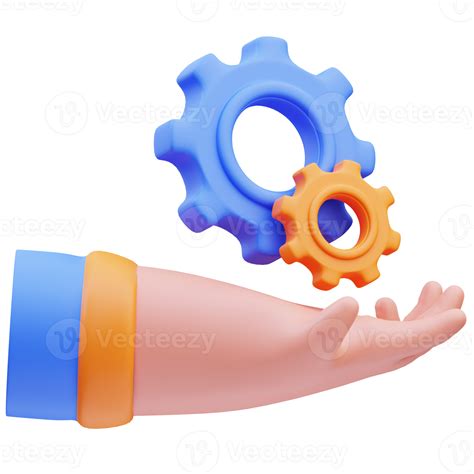 3d Rendering Of Cute Icon Illustration Hand Holding Gear Is Under