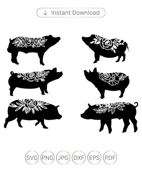 Cerdo svg cerdo floral svg silueta de cerdo animal de Etsy México