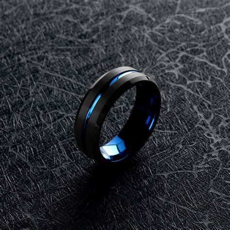 Black And Blue Modern Mens Wedding Band Mens Black And Blue Wedding