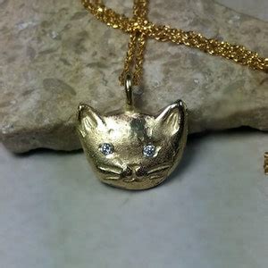 Solid Kt Yellow Gold And Diamond Cat Necklace Gold And Diamond