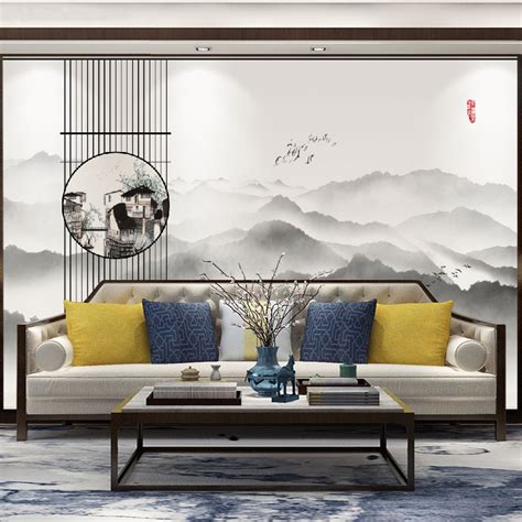 Modern New Chinese Mural Landscape Artistic Conception Wallpaper Wall Covering Jiangnan Living ...