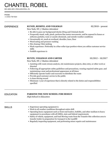 Station Attendant Resume Samples Velvet Jobs