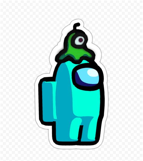 HD Among Us Crewmate Cyan Character With Brain Slug Hat Stickers PNG