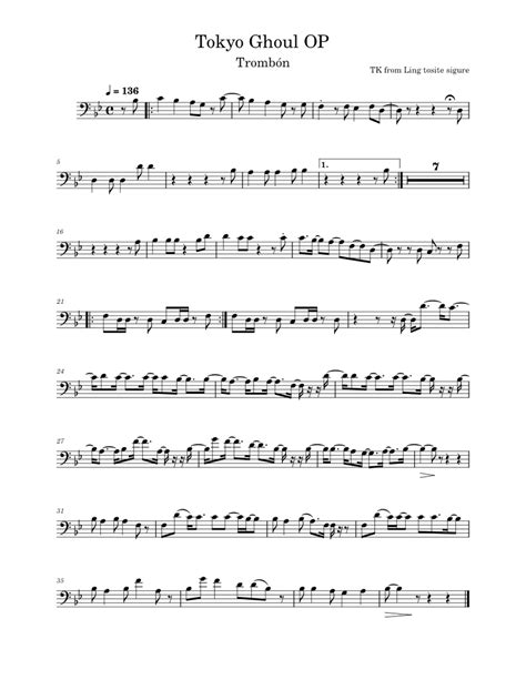 Unravel Tokyo Ghoul Op Tk From Ling Tosite Sigure Unravel Op Sheet Music For Trombone Solo