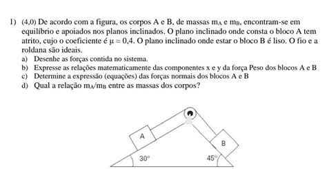 De Acordo A Figura Os Corpos A E B De Massas MA E MB Encontram