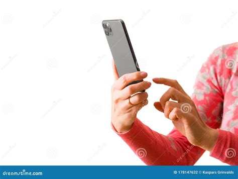 Person Holding In Hands And Using Mobile Phone Stock Photo Image Of