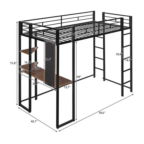 Arctic Scorpion Twin Size Metal Loft Bed With Desk Shelves 2 Ladders Full Length Guardrails