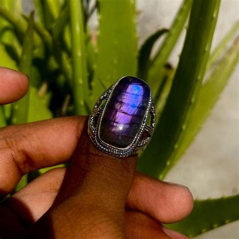 Natural Purple Labradorite Ring Silver Plated Handmade Etsy