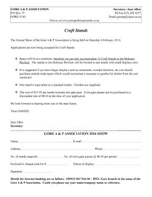 Fillable Online Goreapshowgrounds Co Craft Stall Application Form