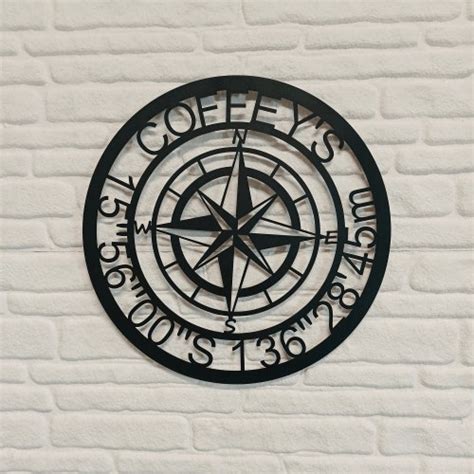 Gps Coordinates Sign Nautical Compass Metal Wall Art Etsy