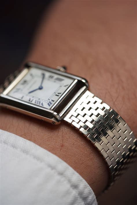 Cartier Tank Louis In 18k White Gold On White Gold Bracelet Unpolished