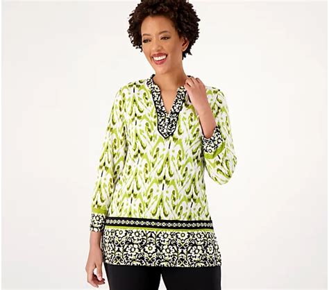 As Is Susan Graver Printed Regular Liquid Knit Split Neck Tunic