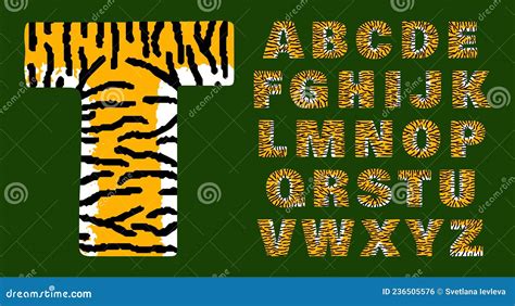 Tiger Alphabet Of Bold Letters White And Orange With Black Stripes