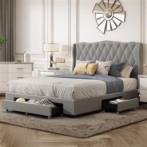 Bellemave Queen Bed Frame With Storage Drawers Upholstered