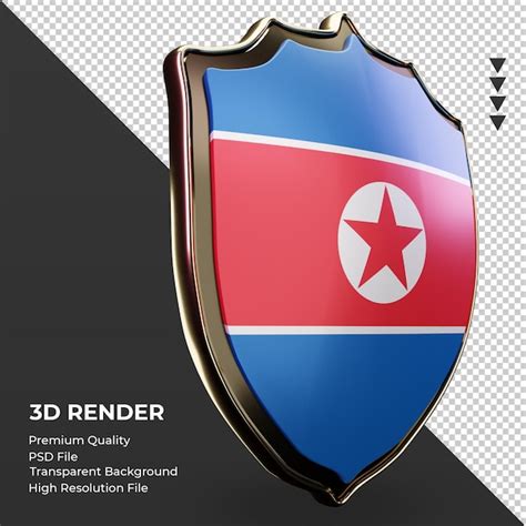 Escudo 3d Bandeira Da Coreia Do Norte Renderizando A Vista Esquerda