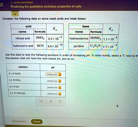 Solved Acids And Bases Predicting The Qualitative Acid Base Propertics