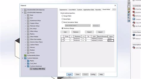 Linking Materials And Sheet Metal Parameters In Solidworks