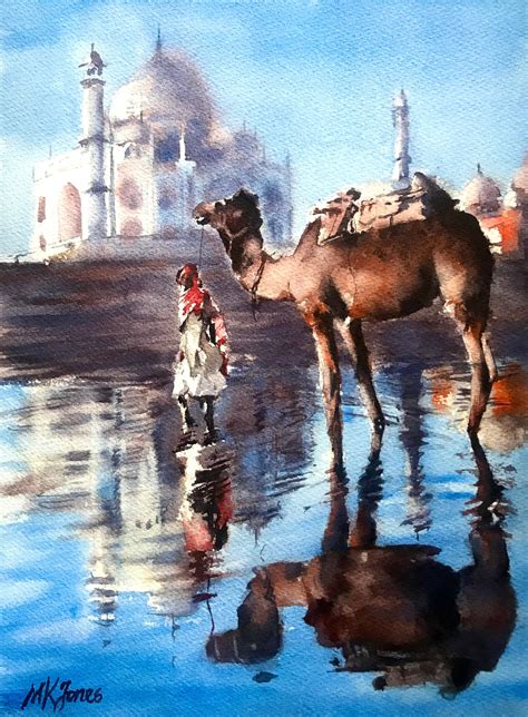 Taj Mahal Agra India Original Watercolour Painting Of Taj Mahal In