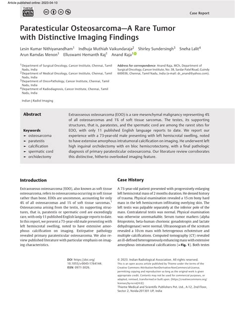 Pdf Paratesticular Osteosarcoma—a Rare Tumor With Distinctive Imaging