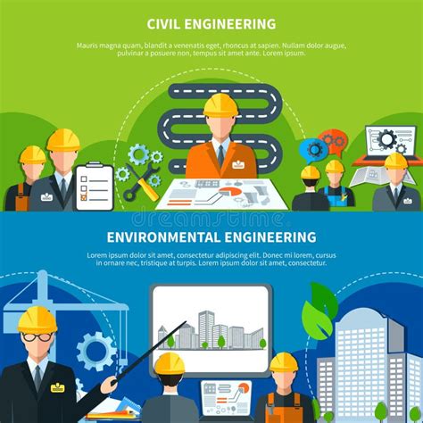 Civil Engineering Banners Set Stock Vector Illustration Of Element