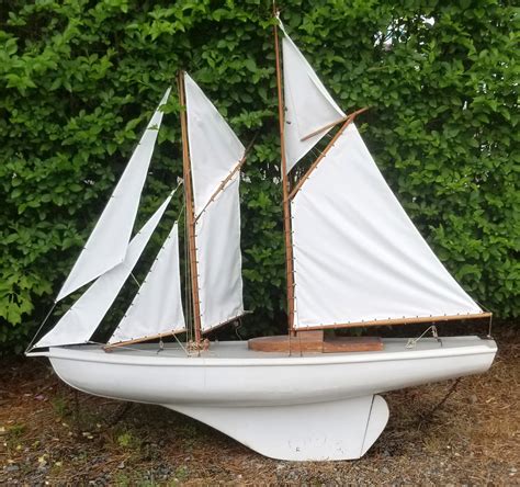 Circa 1930s Large Two Mast Schooner Sailing Pond Model Large Two Mast