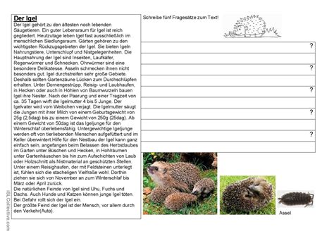 Der Igel Leseverständnis allgemein Deutsch DAF Arbeitsblätter pdf doc