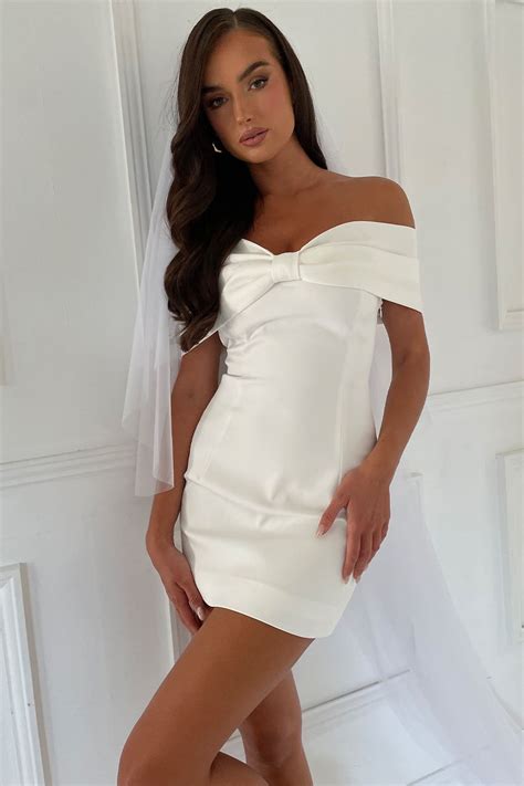 Gwyneth Off Shoulder Bow Mini Dress White Off Shoulder Fashion