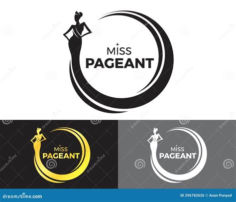 Miss Pageant Logo Black And Gold And White Tone The Beauty Queen Pageant Standing And Dress